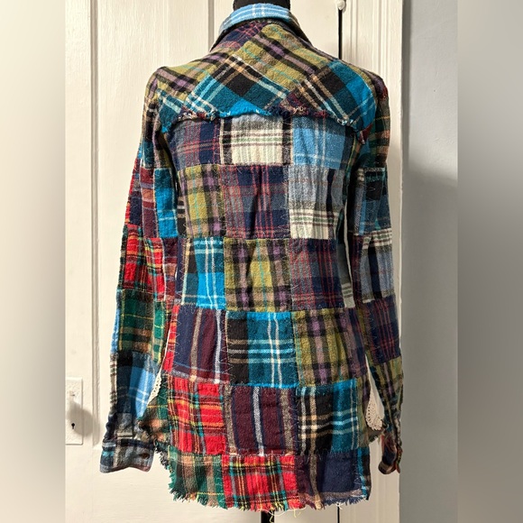 We The Free “Lost in Plaid” Patchwork Flannel Plaid Top with Lace Crochet Sides - Picture 5 of 16